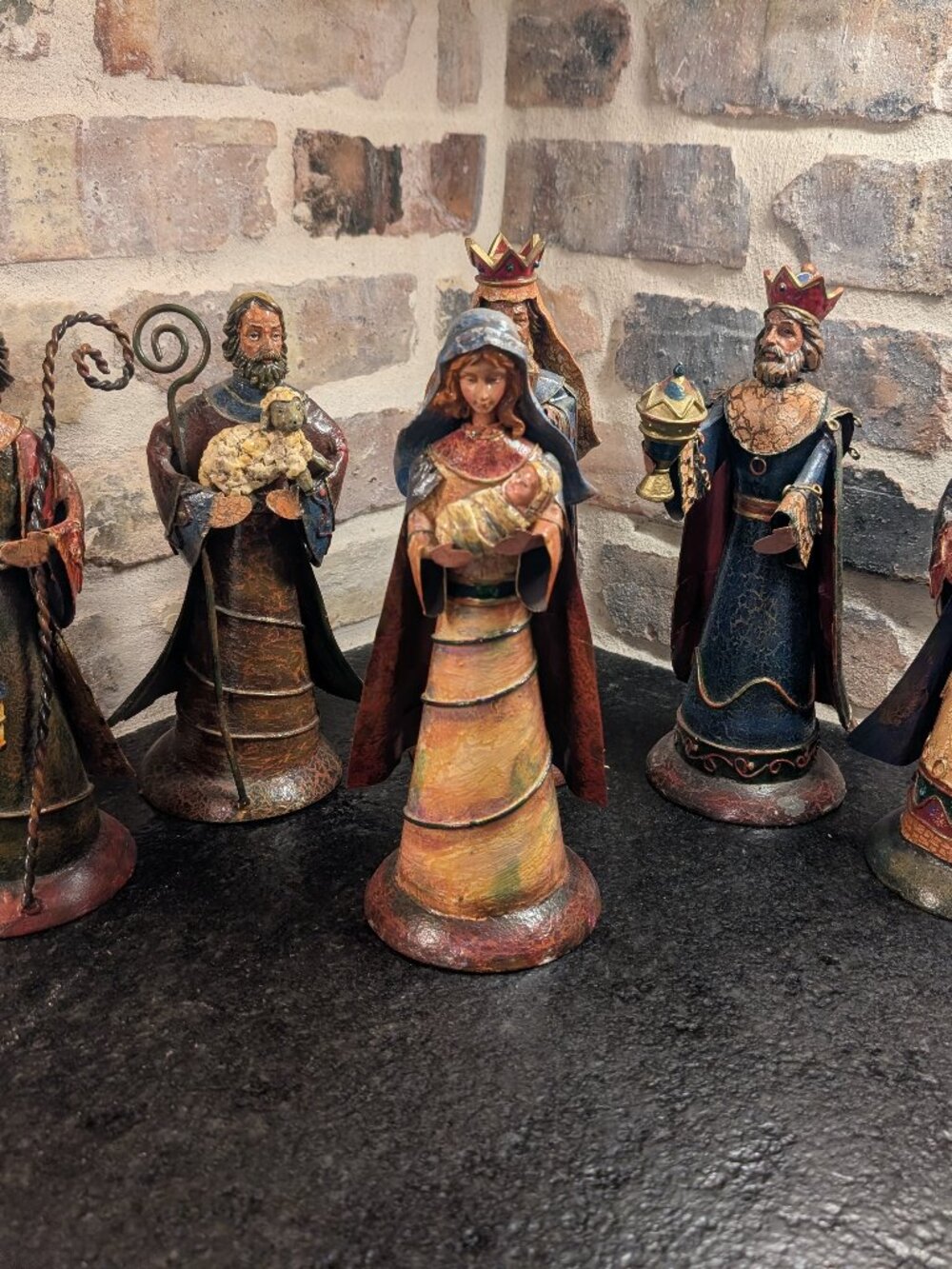 (6) Piece Tin Figurines Christmas Nativity Set Mary Joseph King Wisemen